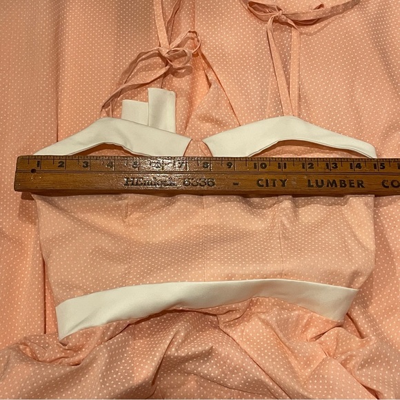 Vintage 70s Prairie Pink Swiss Dot Maxi Dress Women’s XS Peach Full Circle - Picture 9 of 13